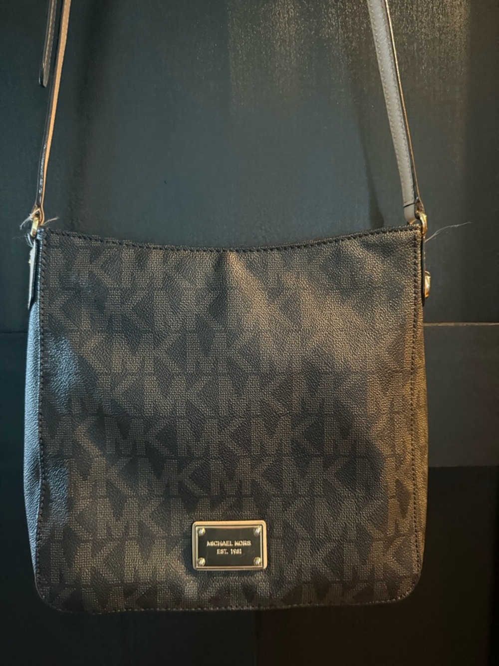 Michael Kors Brown Coated Canvas Logo Satchel with Gold Plaque